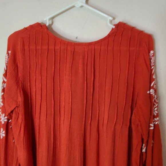 Tularosa Embroidered Rose Top Long Sleeve Persimmon Orange Size Small Bohemian - Picture 8 of 12